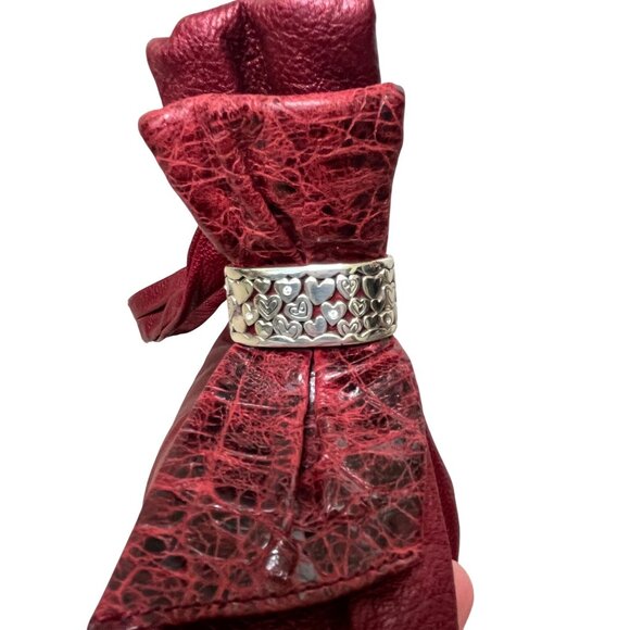 Brighton Burgundy Red Pebbled Leather Bow Shoulder Bag Silver Heart Charm Purse - Picture 9 of 12